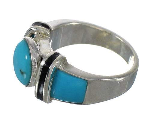 Silver Turquoise And Jet Ring Size 6-1/4 AX82511